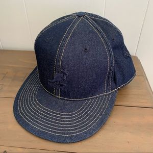Kangol Blue Raw Denim Fitted Cap Hat Flat Bill Cotton Jean Size 8 Rare Retro